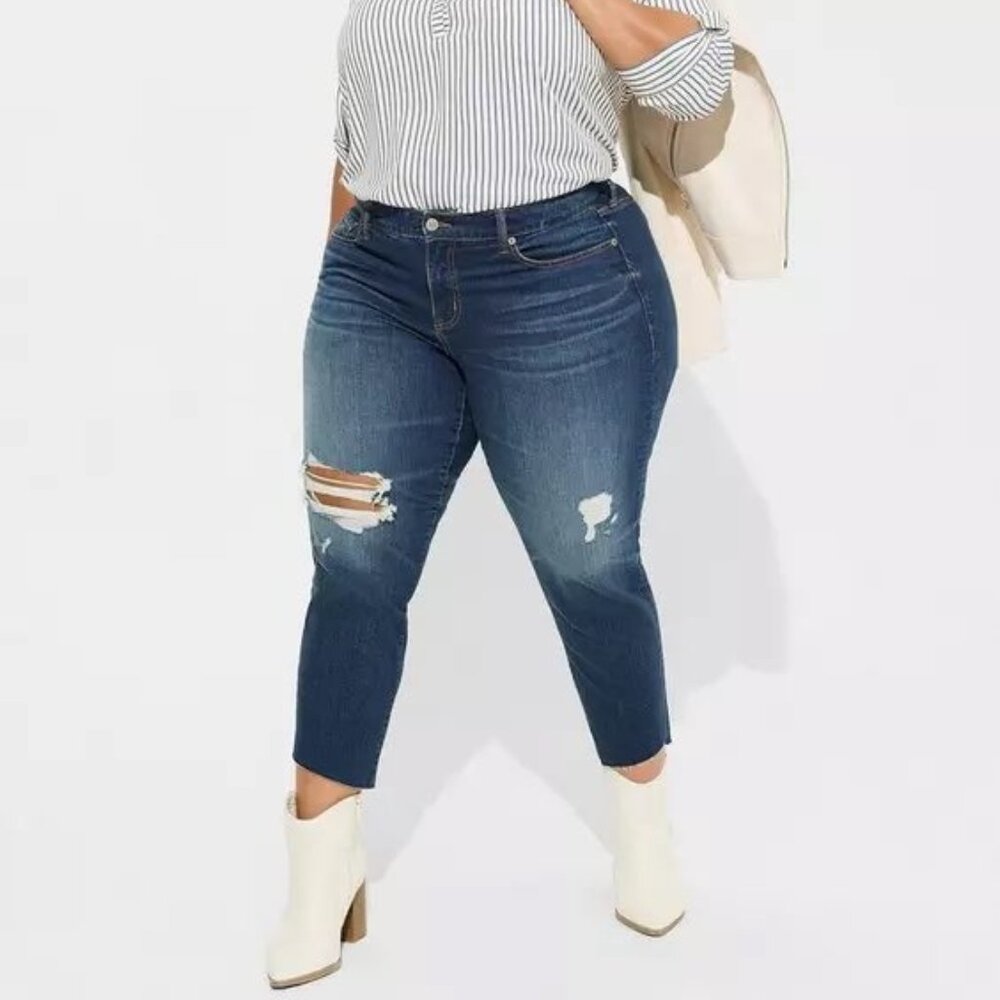 Torrid perfect boyfriend ankle vintage stretch mid-rise jean 24 tall